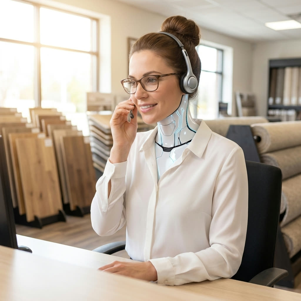 AI receptionist in the Royalty Carpet showroom